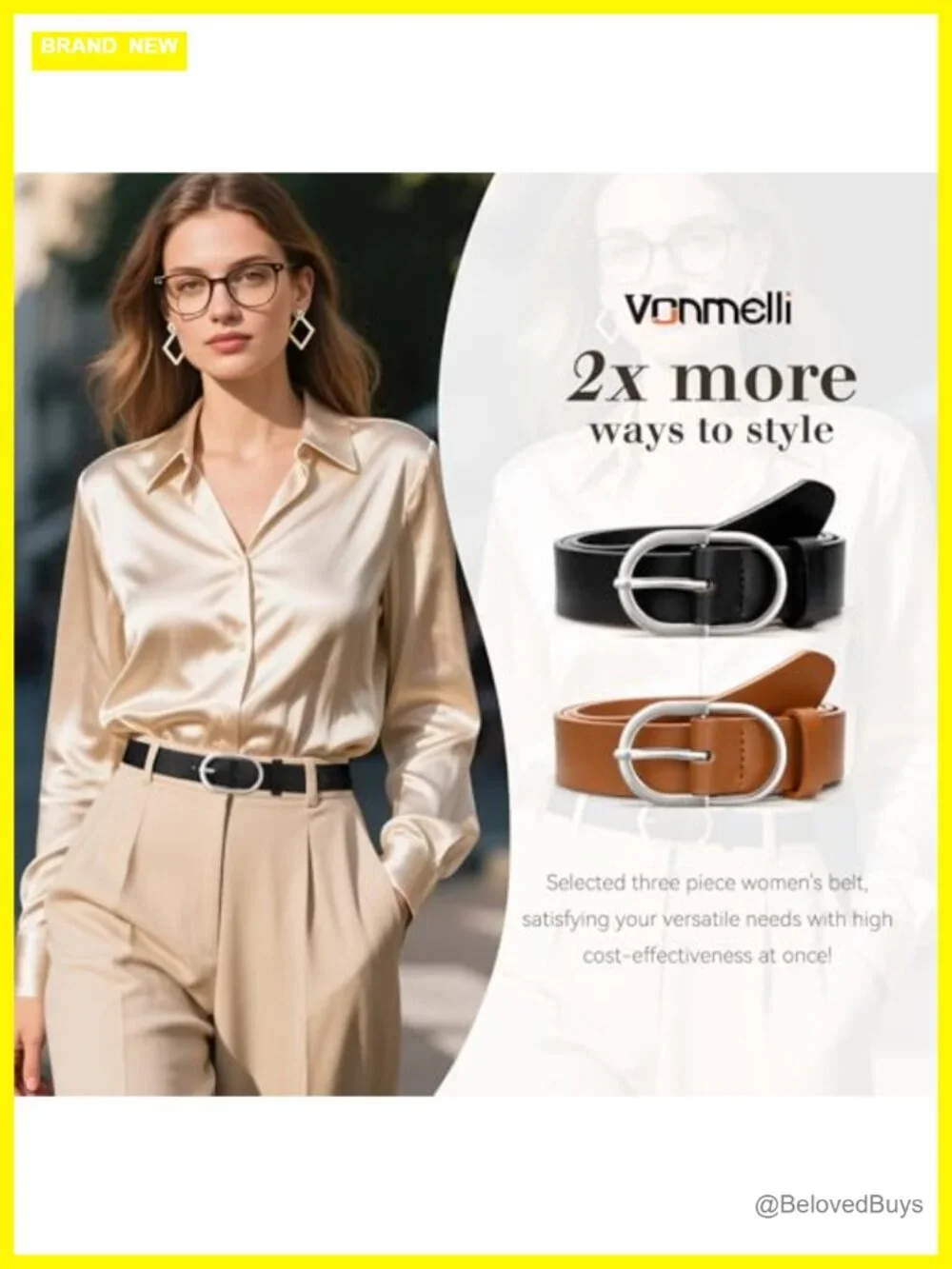 2 Pack Women's Belts PU Leather Dress Belt Silver Buckle Adjustable